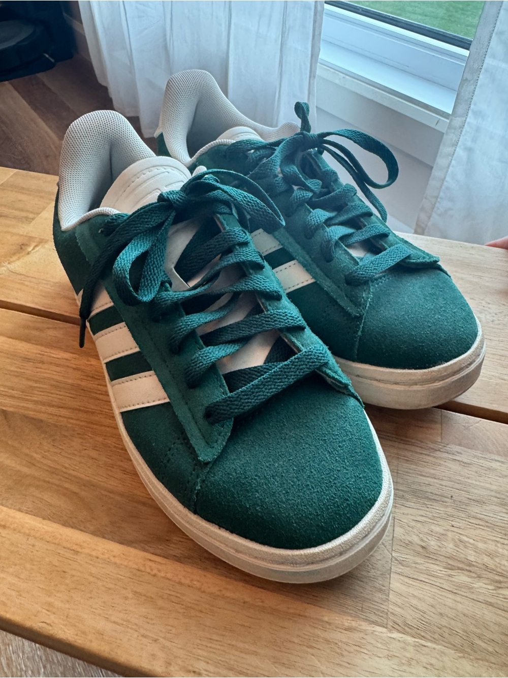 adidas Originals Green Suede Sneakers with White Stripes
